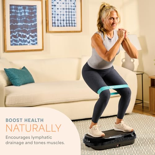 Lifepro Waver Mini Vibration Plate Exercise Machine with Resistance Bands | Compact Design, 99 Speed Levels, 10 Presets, Non-Slip Surface — Vibration Plate for Lymphatic Drainage, Full Body Workout - color: Black