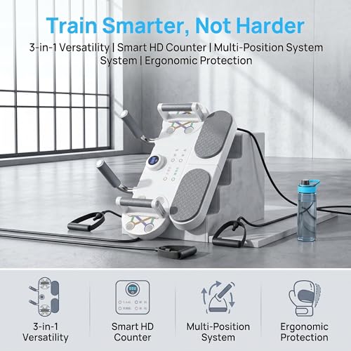 3-In-1 Multifunctional Push-Up Board & Resistance Band Trainer with Thickened Elbow Pads, Non-Slip, Pushup Handles, & Reps Time Monitoring, Portable Foldable Home Gym Fitness Equipment