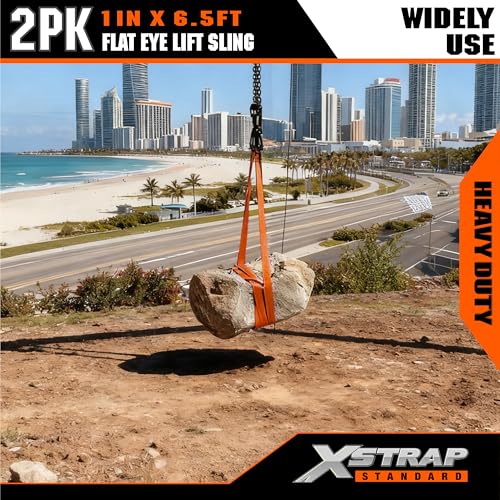 XSTRAP STANDARD 4PK 1"x6.5ft Lifting Sling Straps 2000 lb Vertical Capacity | 1600 lbs Choker / 4000 lbs Basket Capacity, 5:1 Safety Factor Polyester Web Slings for Rigging, Hoist, Tree Stump Removal - style: 2PK 1''x6.5ft