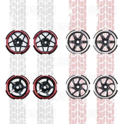 1/64-wheels AB Plate 1/64-Scale-Wheel-tires Set Compatible with Major Brand Toy-Car-Wheels Including Black with Red Edging Wheels Black with White Edging Wheels 1: 64-Hollow-Shaft 1/64 Rubber-Tires