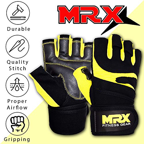 MRX Weightlifting Gloves for Men Workout Gloves Mens Wrist Support Lifting Gloves Male Gym Gloves | Workout Gym Accessories for Men Weight Lifting Fingerless Gym Exercise for Powerlifting - color: Black Yellow, size: X-Small