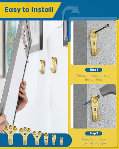 Uniclife 230 Pcs Heavy Duty Picture Hanging Kit, Picture Hanging Hooks,Gold | Picture hangers,10-100 lb weight ratings, for drywall & wood, frame hooks for hanging photos mirrors paintings - size: 230 Pcs, style: Gold