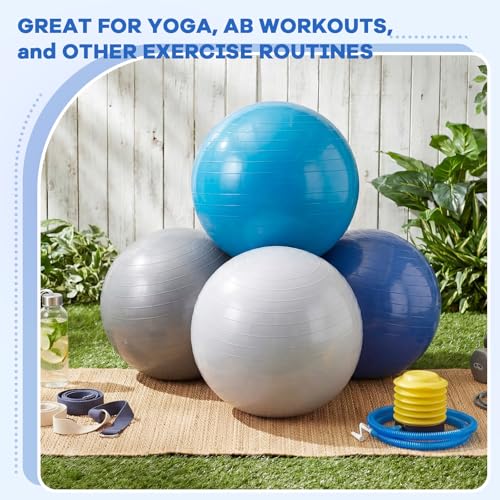 Leyndo 4 Pcs 26 Inch Yoga Exercise Ball Pilates Pregnancy Birthing Fitness Ball with Quick Pump Anti Burst for Improved Posture, Balance, Yoga, Pilates, Training - color: Blue Gray Set