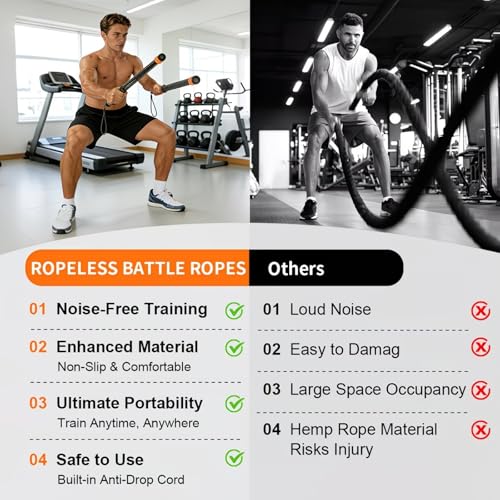 Ropeless Battle Ropes for Home Gym (2-Pack) Cordless Battle Ropes for HIIT Workouts,Muscle Training,Low-Impact Cardio Training,Adjustable Weight Battle Rope for Full-Body (Black) - color: Black