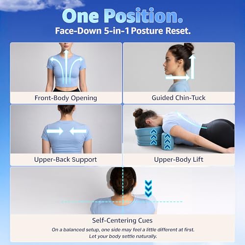 G.StretchAid Face-Down Posture Corrector for Tech Neck & Rounded Shoulders | 5-in-1 Face-Down Reset, Guided Chin-Tuck Positioning, 4-Level Cervical & Shoulder Support, Neck Stretcher, Travel Case