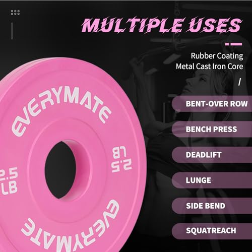 EVERYMATE Change Weight Plates 1.25LB 2.5LB 5LB Set Fractional Olympic Bumper Plates for Cross Training Steel Insert Strength Training - color: 7.5LB(1.25+2.5)x2, size: Pink