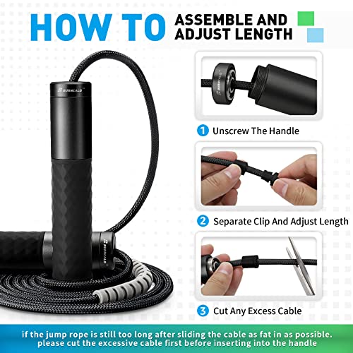 Weighted Jump Rope for Men, Women (1.5LB) - Alloy Steel Handles, Speed Skipping Rope, Gym,Indoor/Outdoor - Fitness, Workout, Boxing - Solid PVC & Cotton Rope - color: Black