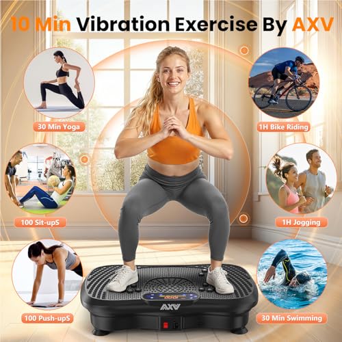 AXV Vibration Plate Fitness Platform Exercise Machine Vibrating Shaking Full Body Shaker Workout Vibrate Stand Shake Board Sport for Weight Loss Fat Burner for Gym Home Office - color: SLIM.BLACK