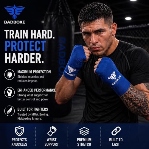 TWISTER FIGHT WEAR Boxing Hand Wraps 180" (4.5 Meter) – Premium Cotton-Polyester Blend with Thumb Loop and Hook & Loop Closure for Boxing, MMA, Muay Thai & Kickboxing - color: Blue (2 Pair)