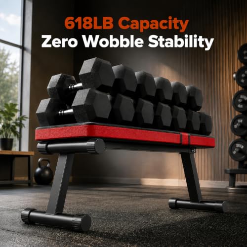 2 IN 1 Flat Weight Bench Foldable Workout Bench 618LB Capacity for Home Gym Bench Press Dumbbell Strength Training
