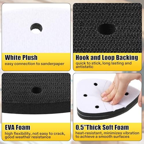 5 Pcs 6 Holes Foam Sanding Pads with Cutting Line and Hook and Loop Backing Sander Mouse Detail Sanding Interface Pad to Increasing Flexibility and Balancing Pressure - color: Black and White, size: 6 Holes with Cutting Line