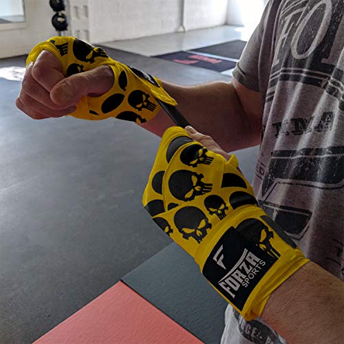 Forza Sports 180" Mexican Style Boxing and MMA Handwraps - color: Skulls Yellow