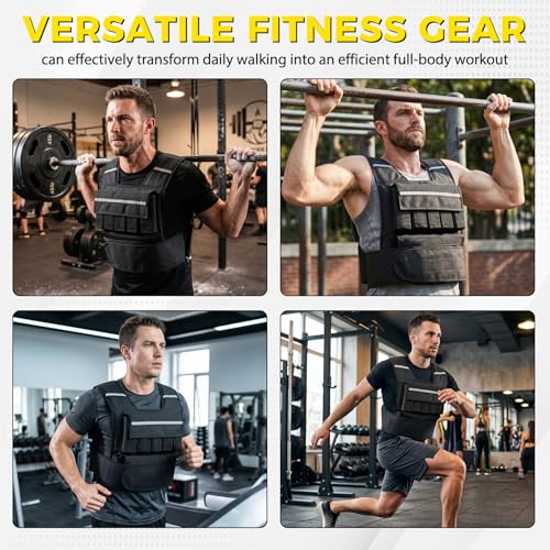 F2C Adjustable Weighted Vest 30lb / 40lb / 60lb, Removable Sandbag Weight Vest for Men Women, Running Walking Rucking, Strength & Fitness Training Vest with Reflective Strips - size: 60 lbs