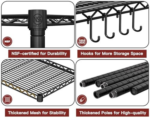 PrimeZone Wire Metal Storage Shelves - 5 Tier Adjustable NSF-Certified Heavy Duty Garage Shelving Unit Organizer Rack, Steel Utility Shelf for Kitchen, Pantry, Closet, 35.5" W x 14" D x 72" H, Black - size: 35.5"W x 14"D x 72"H