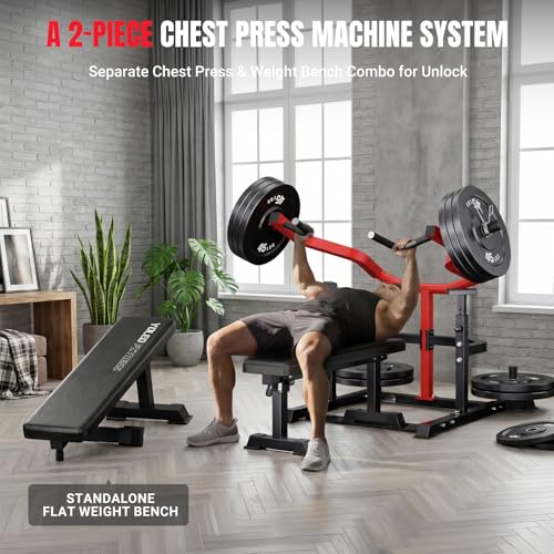 YOLEO 2-Piece Chest Press Machine & Flat Weight Bench, 1100LBS Home Gym Upper Body Machines with Independent Arms & Adjustable Flat Bench