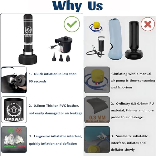 Standing Punching Bag with Stand Adult, 70'' Freestanding Heavy Boxing Bag with Electric Air Pump