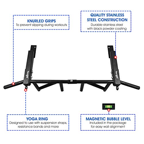 Yes4All Heavy Duty Wall Mounted Pull Up Bar – Multi-Grip Ceiling/Joist Mount Chin-Up Bar for Home Gym Strength Training, 300 lb Capacity, 5 Grip, Steel, Joist Mount, Black - color: F. Joist Mounted