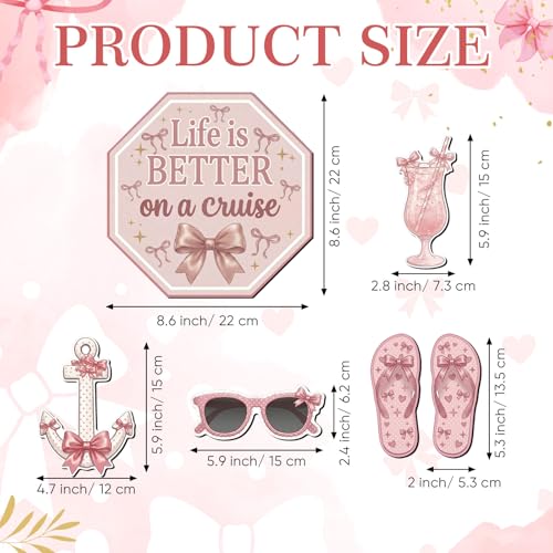 Kanayu 6 Pcs Pink Bow Cruise Door Decorations Magnetic Large Ship Decorations Magnets Anchor Cruise Decor Car Fridge Magnet Decal for Carnival Stateroom Door - style: Pink Bow
