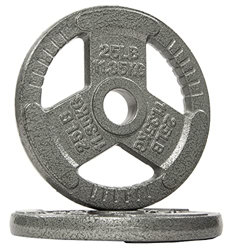 Signature Fitness Olympic 2-Inch Cast Iron Plate Weight Plate for Strength Training and Weightlifting, Multiple Sizes - color: 25LB Pair, style: Style #5