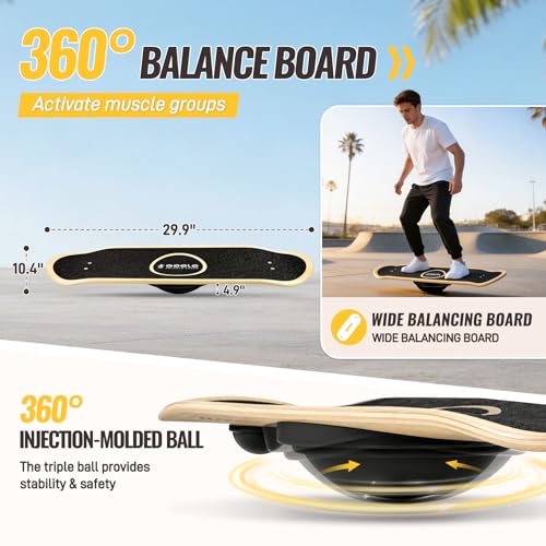 Balance Board with 360° Rotation, Solid Wobble Board for Adults & Kids, Balance Trainer for Strength Training, Surfing and Skiing, Anti-Slip Surface Whirl Board, Home, Office Exercise Wooden Board
