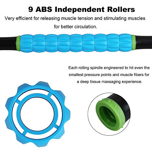 YANSYI Professional 9-Roller Deep Tissue Massage Stick - Portable Muscle Recovery Roller for Athletes, Relieves Post-Workout Soreness & Leg/Back Pain - Portable Physio Tool (Blue 2) - color: Blue 2