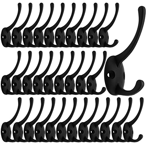 IBosins 32 Pack Black Coat Hooks Wall Mounted with 64 Screws Retro Double Hooks Utility Black Hooks for Coat, Scarf, Bag, Towel, Key, Cap, Cup, Hat - color: 32 Pcs Black