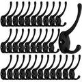 IBosins 32 Pack Black Coat Hooks Wall Mounted with 64 Screws Retro Double Hooks Utility Black Hooks for Coat, Scarf, Bag, Towel, Key, Cap, Cup, Hat - color: 32 Pcs Black