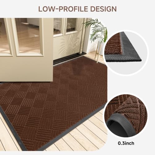 100pointONE Front Door Mat, Heavy Duty Indoor Outdoor Doormat, 72" x 24" Low Profile Outdoor Mats for Home Entrance, Stain and Fade Resistant Welcome Mat Ideal for High Traffic Area, Diamond Brown - color: Brown Diamond, size: 2' x 6' (Rectangular)