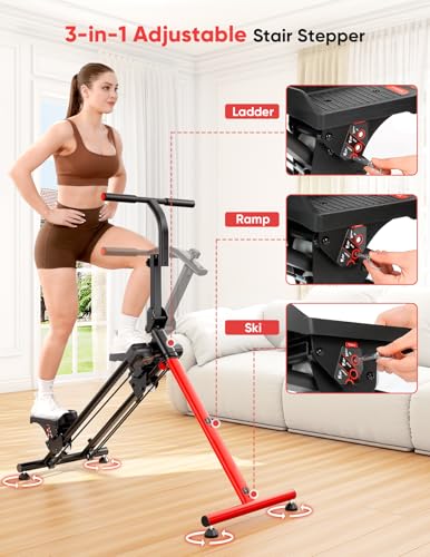 YOLEO Adjustable Resistance Stair Steppers for Exercise at Home, Folding Cardio Stairmaster with 3 Workout Modes & Oversized Pedal,90% Pre-Assembled Stair Climber with Handlebar for Full Body Workout - color: V2.0 Ski Machine