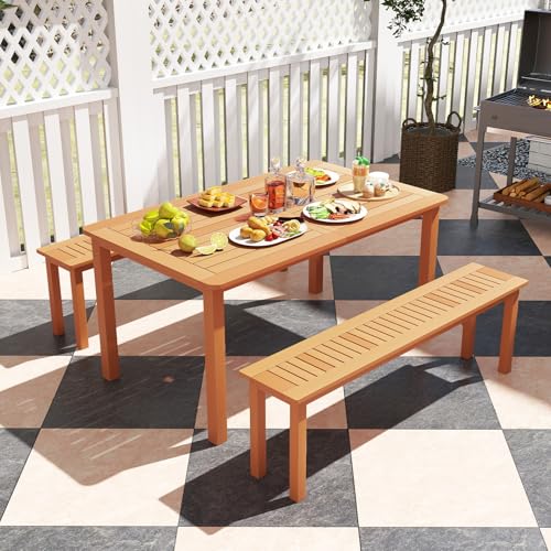 Tangkula Outdoor Wood Bench, 59” Long Patio Dining Bench, Backless Wooden Bench with Teak Oil Finish & Slat Seat, Accent Entryway Bench, Farmhouse Bench for Yard, Garden, Porch, Indoors - size: 59"