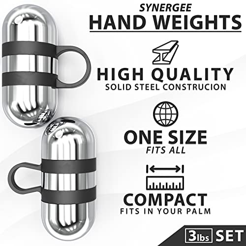 Synergee Cardio Hand Weights. Steel Hand Weights Dumbbell Set with Anti-Slip Silicone Finger Loop for Workout, Fitness, Training for Men and Women. Sold In Pairs. Available in 1lb, 1.5lb and 2lb Sets - color: 3LB Chrome