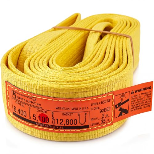 DD Sling 2 Inch x 35 Foot Nylon Lifting Sling – USA Made, 6,400 lb Vertical, 5,100 lb Choker, 12,800 lb Basket – 2-Ply Heavy Duty 900 Webbing, Type 4 Twisted Eye & Eye Rigging Sling - size: 2inX35ft