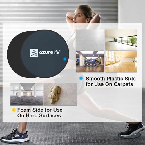 A AZURELIFE Exercise Core Sliders, Dual Sided Exercise Gliding Discs Use on Carpet or Hardwood Floors, Light and Portable, Perfect for Abdominal&Core Workouts - color: Black