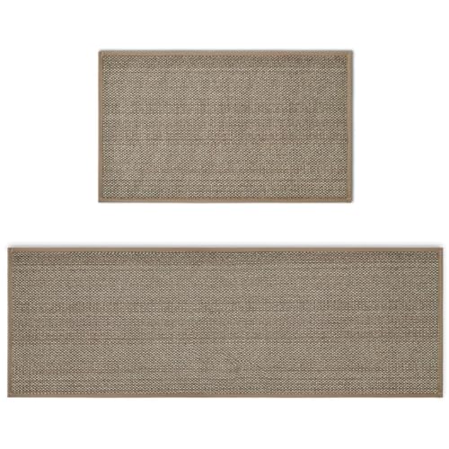 Artoid Mode Washable Non-Skid Kitchen Rugs and Mats Set of 2, Rubber Backing Kitchen Mats for Floor Front of Sink Home Decor - 17x29 and 17x47 Inch - color: Beige Grey, size: 17" x 29" /17" x 47"