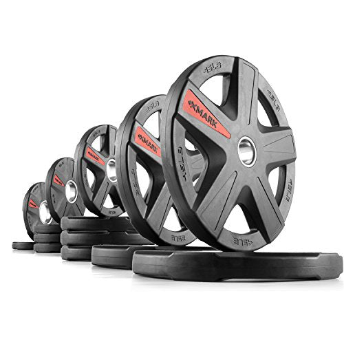 XMARK Olympic Weight Set | TEXAS STAR Weight Set Rubber-Coated Olympic Weight Set With XMARK BLACKSMITH Barbell Bar, Barbell Weight Set, Weights, Barbell - color: 14) Straight Bar & 205 lb Weight Set