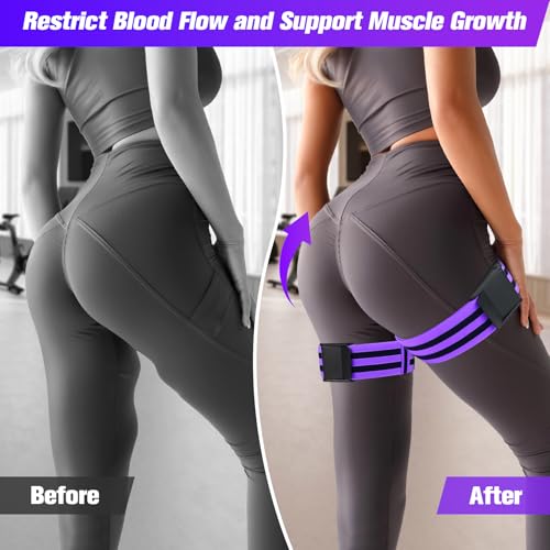 Booty Bands, Blood Flow Restriction Bands for Women/Men, Adjustable BFR Training Bands for Glutes & Hip Building, Occlusion Resistance Bands - color: Purple