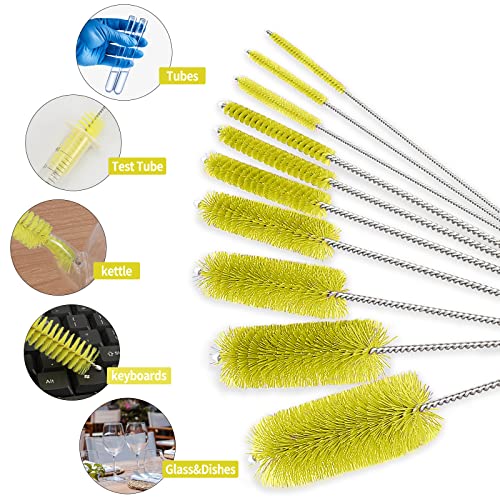 CiaraQ Bottle Cleaning Brushes, 8 Inch Nylon Tube Brush Set | Yellow Cleaner for Narrow Neck Bottles Cups with Hook, Set of 10pcs. - color: Yellow, size: 8.0 Inch (10pcs)