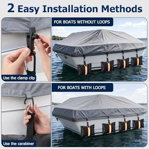 TOBWOLF 4Pack Reflective Boat Cover Sand Bags, Windproof 600D Marine Oxford | Tear-Resistent, Sandbag Mooring Kit, Tarp Clip to Keep Boat Cover On, Fits for Boat, Trailer, RV Cover & Outdoor Tarp Weights - color: 4PCS - Black Reflective Boat Sandbags
