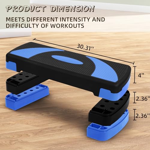 BalanceFrom Aerobic Step Platform Trainer with Adjustable 3-Level Risers, 400 Pound Weight Capacity – Non-Slip Exercise Stepper for Cardio, Strength, and Fitness Workouts, 31", Multiple Colors - color: Blue