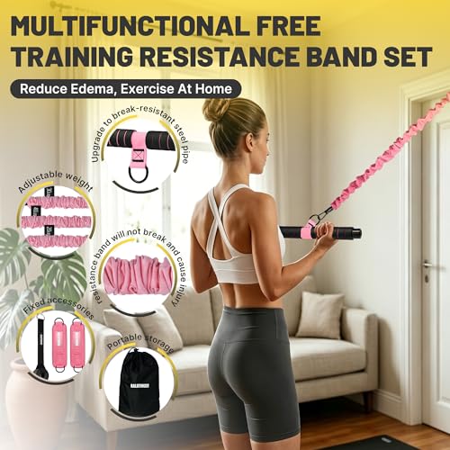 Pedal Resistance Band & Ankle Resistance Bands Set with Door Anchor & Fixed Strap, 20-30-40lbs 3 Resistance Bands for Women, Full Body Abdomen Leg Core Home & Postpartum Workout Fitness Equipment - color: Pink