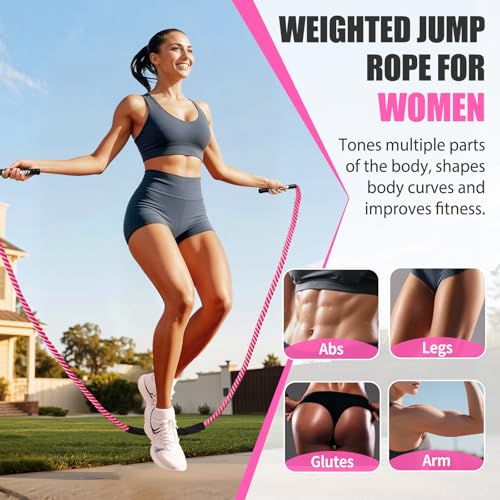 KUZARO Jump Rope, Weighted Jump Rope for Women, Heavy Jump Ropes for Fitness, Home Gym Exercise Equipment, Adult Skipping Rope for Improve Strength, Weight Loss, Boxing Training,Total Body Workout Equipment - color: Pink 3.5lb