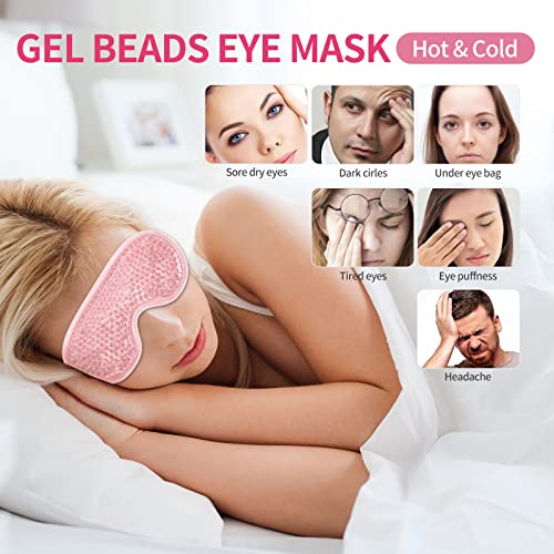 2PCS Gel Eye Mask Reusable Cold Therapy Gel Bead Eye Mask for Puffiness/Dark Circles/Eye Bags/Dry Eyes/Headaches/Migraines/Stress Relief, Cold Compress Mask (Pink) - color: Pink
