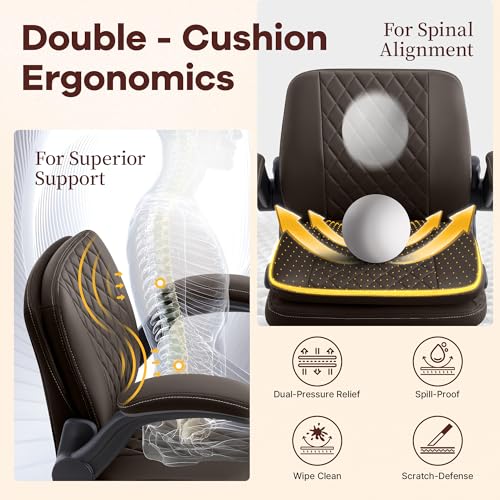 AreShark Cross Legged Office Chair,ADHD Criss Cross Desk Chair with Wheels & Stretchable Rotating Footrest,Height Adjustable Wide Yoga Kneeling Meditation Chair with Flip-up Armrests Back Support - color: Brown
