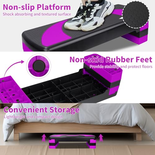 Exercise Workout Aerobic Step Platform Trainer, 31" Aerobic Stepper with 4"-6"-8" Adjustable Height Risers