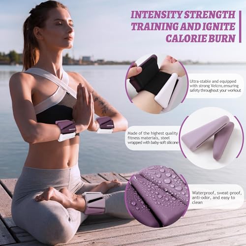BECOJADDE Ankle Weights for Women Wrist Weights Set of 2 (1 lb/2 lb Each) Adjustable Arm Leg Weight for Womens Men Suitable for Walking Swimming Running Pilates Yoga Gym - color: Deep Plum, size: 2lb Pair (1lb Each)