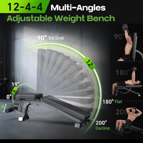 Heavy Duty Adjustable Bench, 1200 LB Weight Bench for Home Workout with 12 Back & 4 Seat Positions, Strength Training Benches for Flat Incline Decline Press