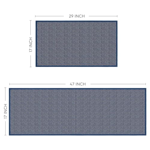 Artoid Mode Washable Non Slip Blue Kitchen Rugs and Mats Set of 2, Rubber Backing Absorbent Kitchen Mats for Floor Front of Sink - 17x29 and 17x47 Inch - color: Blue, size: 17" x 29" /17" x 47"