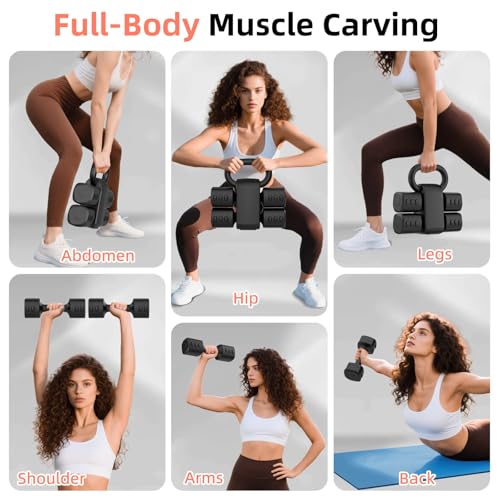 2-in-1 Adjustable Dumbbell Set, 4-Level Weights for Women | Convertible Dumbbell & Kettlebell, Adjustable 2.2-5.5lb Each, Quick-Change Button, Compact for Home Gym, Office & Outdoor - color: Black