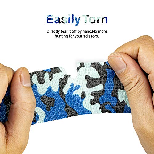 FRESINIDER 9 Rolls Self Adhesive Wrap Athletic Tape Gauze, Breathable Elastic Cohesive Bandage for Sports Injury & Pet (7 Pcs 2" x 5 Yards + 2 Pcs 1" X 5 Yards) (Sea Camo) - color: Sea Camo