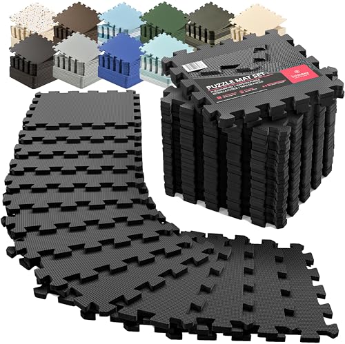 bemaxx Gym Mats Set - 18 pcs EVA Interlocking Foam Floor Tiles (12.6"x12.6"x0.4") 18sqft Protective Gym Flooring Sports Home Workout Exercise Mats Puzzle Garage Fitness Play-Room Pool Treadmill Bike - color: Anthracite, size: 18 Tiles | 18 sq ft